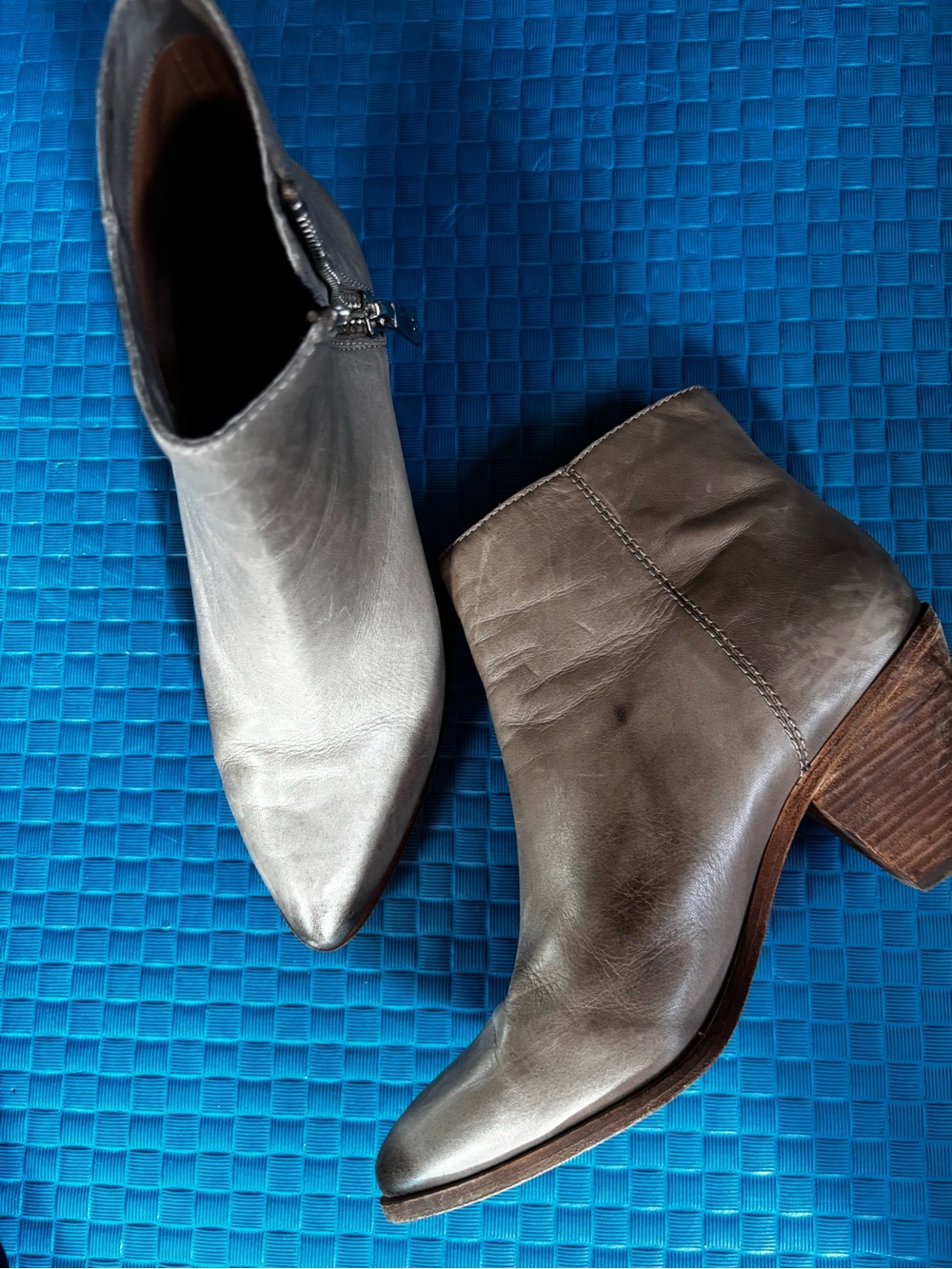 Frye Women's Taupe Leather Ankle Boots with Low Block Heel